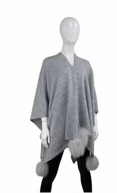 NEW MITCHIE'S MATCHINGS women's knit wrap with sequin sparkles and fox pompoms i